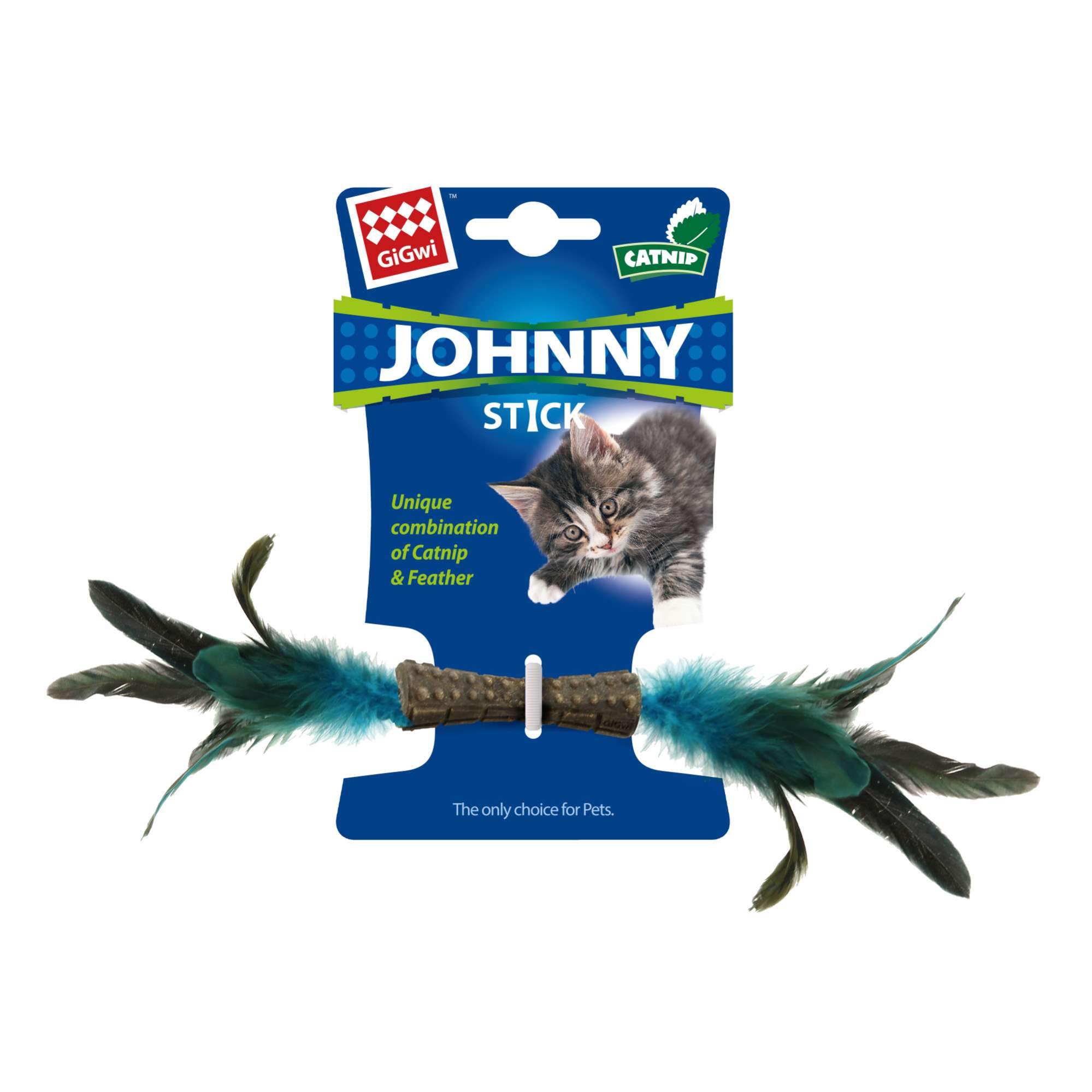 Johnny Stick doble pluma natural azul con hierba gatera GiGwi