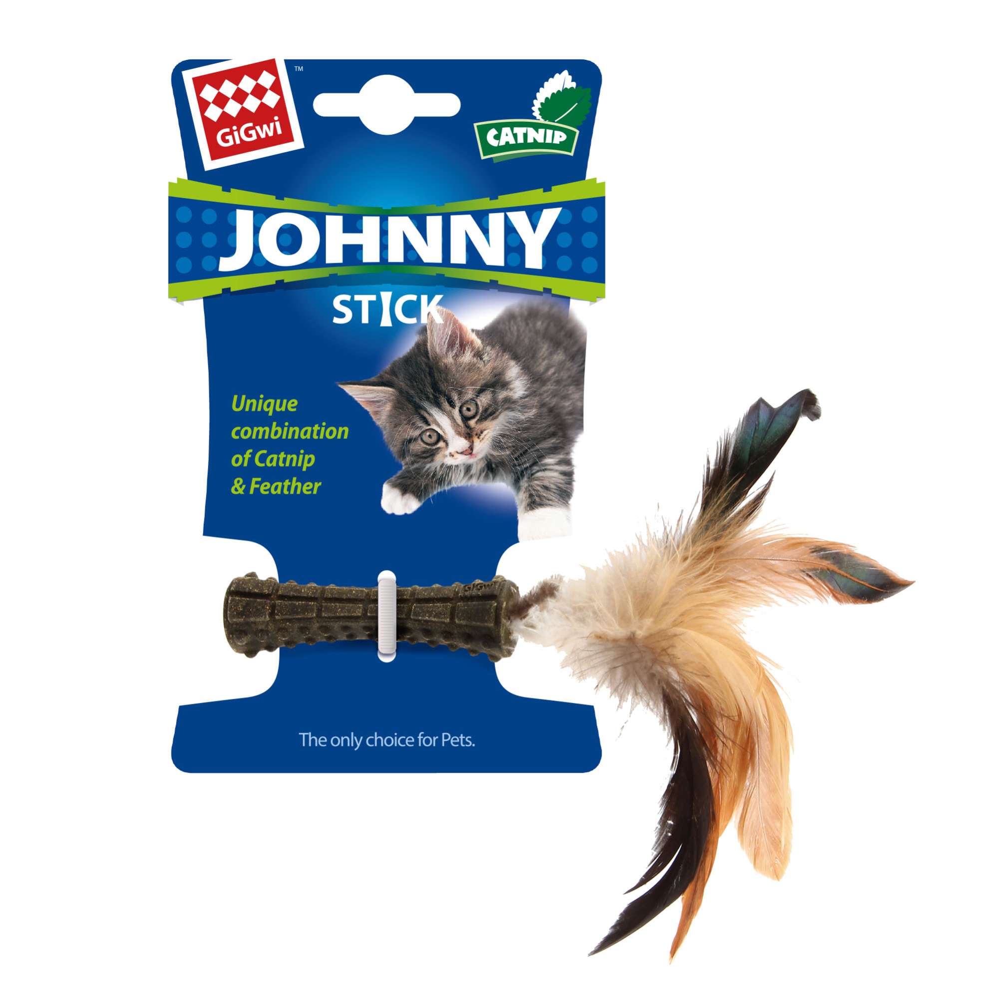 Johnny Stick pluma natural marrón con hierba gatera GiGwi