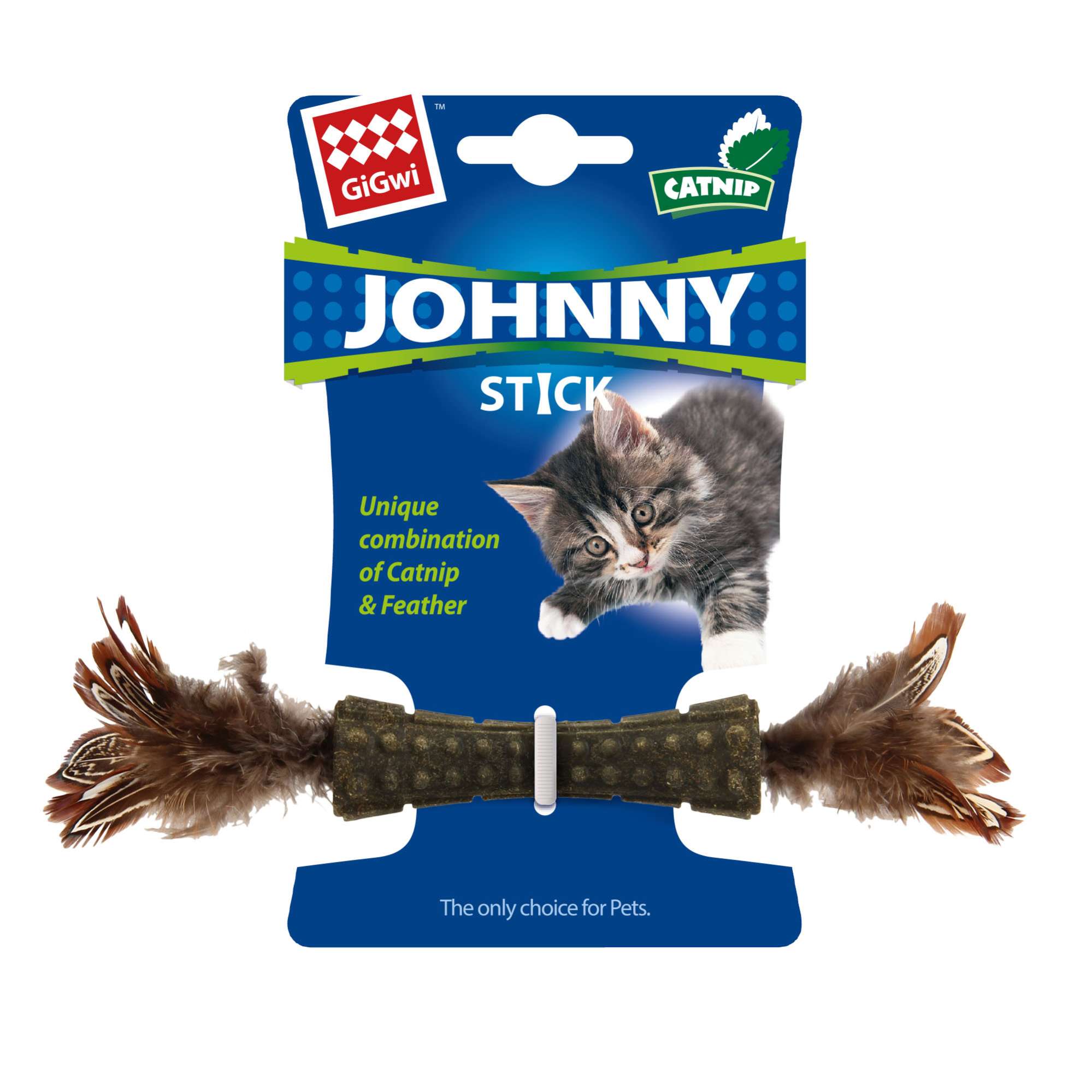 Johnny Stick doble pluma natural marrón con hierba gatera GiGwi