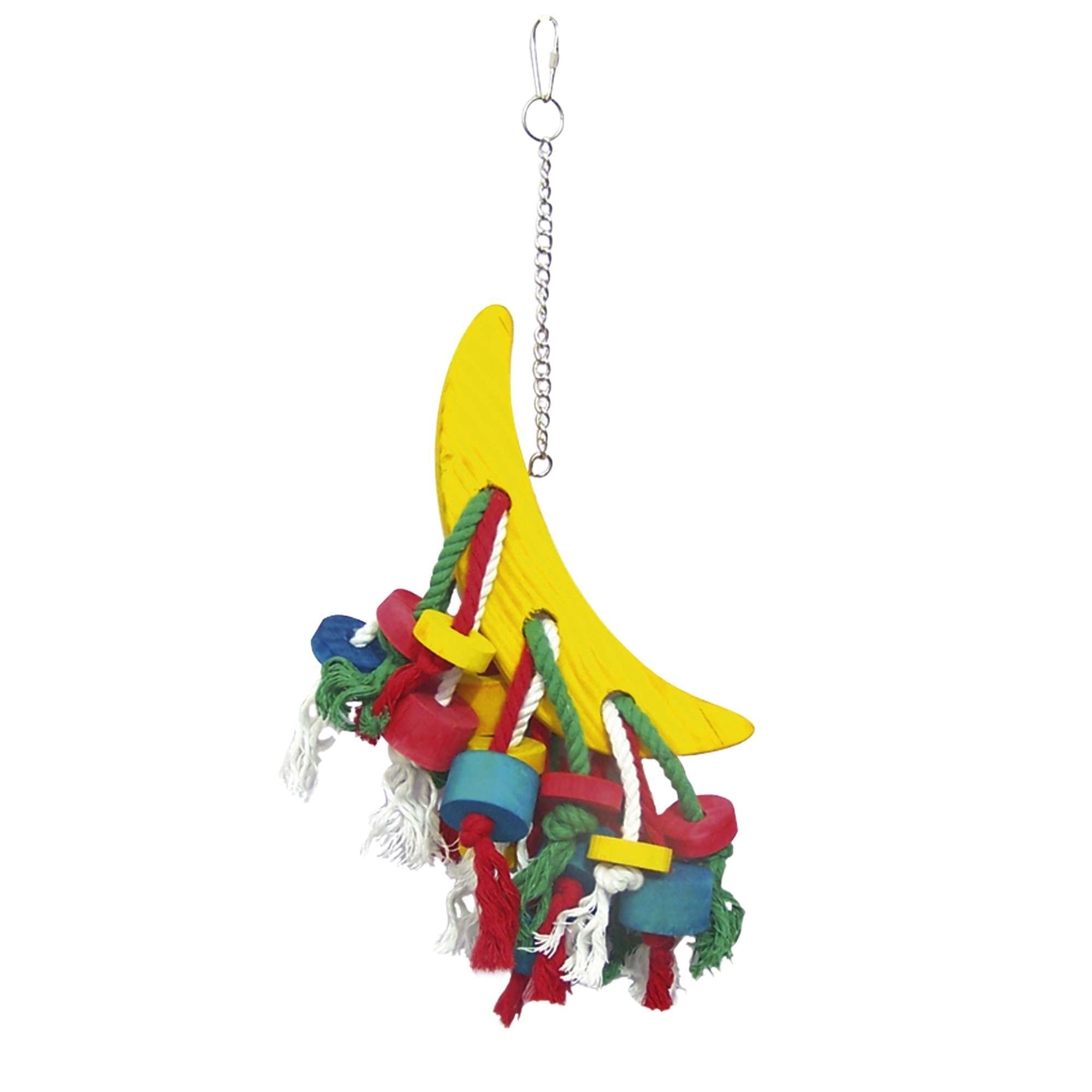 Juguete de madera con plátano multicolor para pájaros