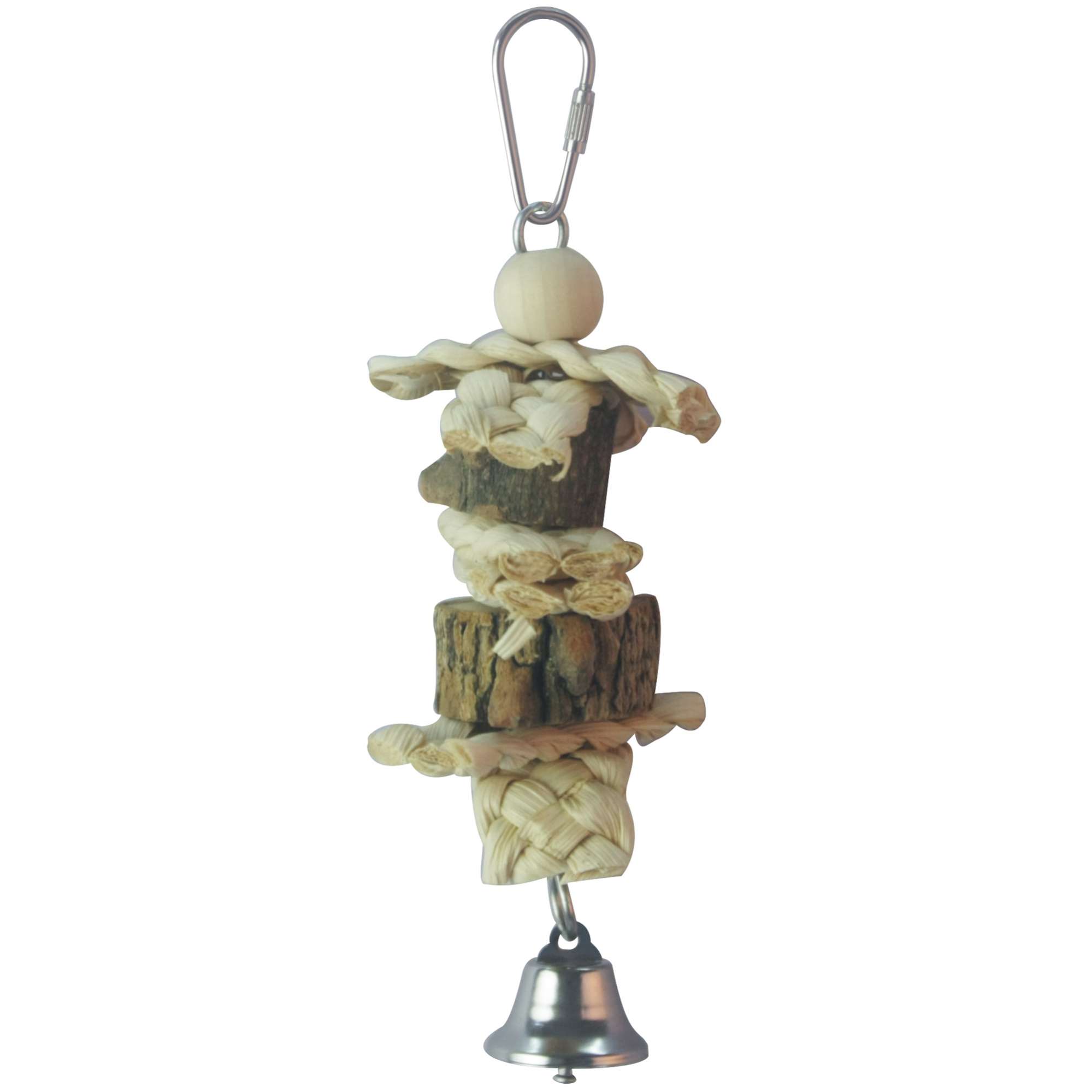 Juguete de madera natural con campana para pájaros
