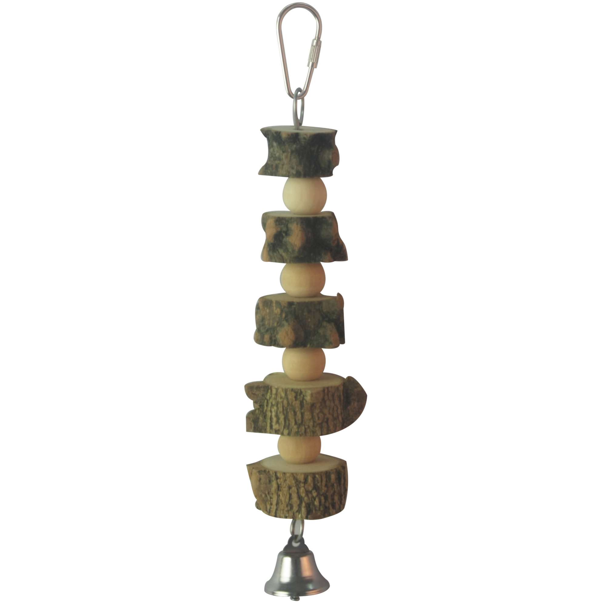 Juguete de madera natural con campana para pájaros