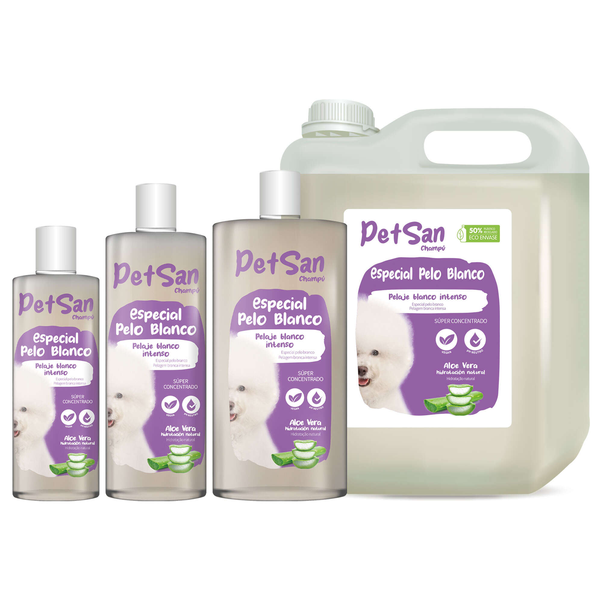 Champú especial pelo blanco con Aloe Vera para perros PetSan