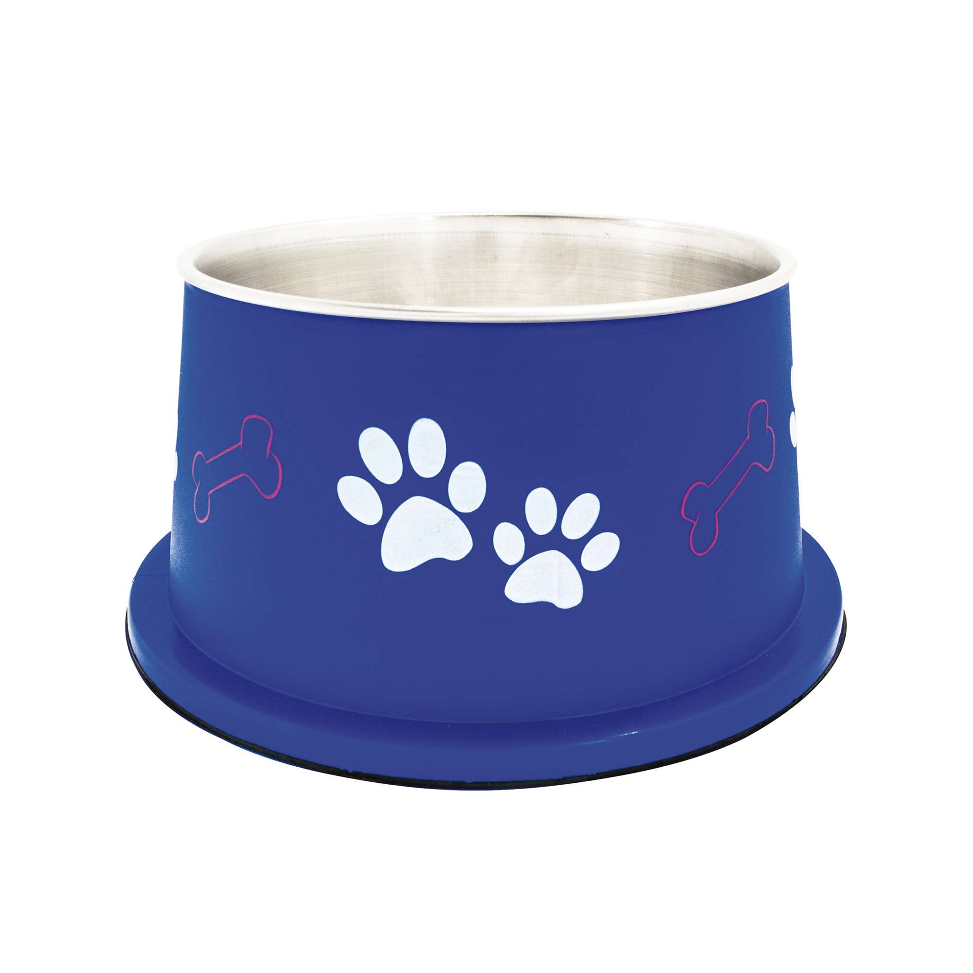 Comedero de acero inoxidable con huellas azul