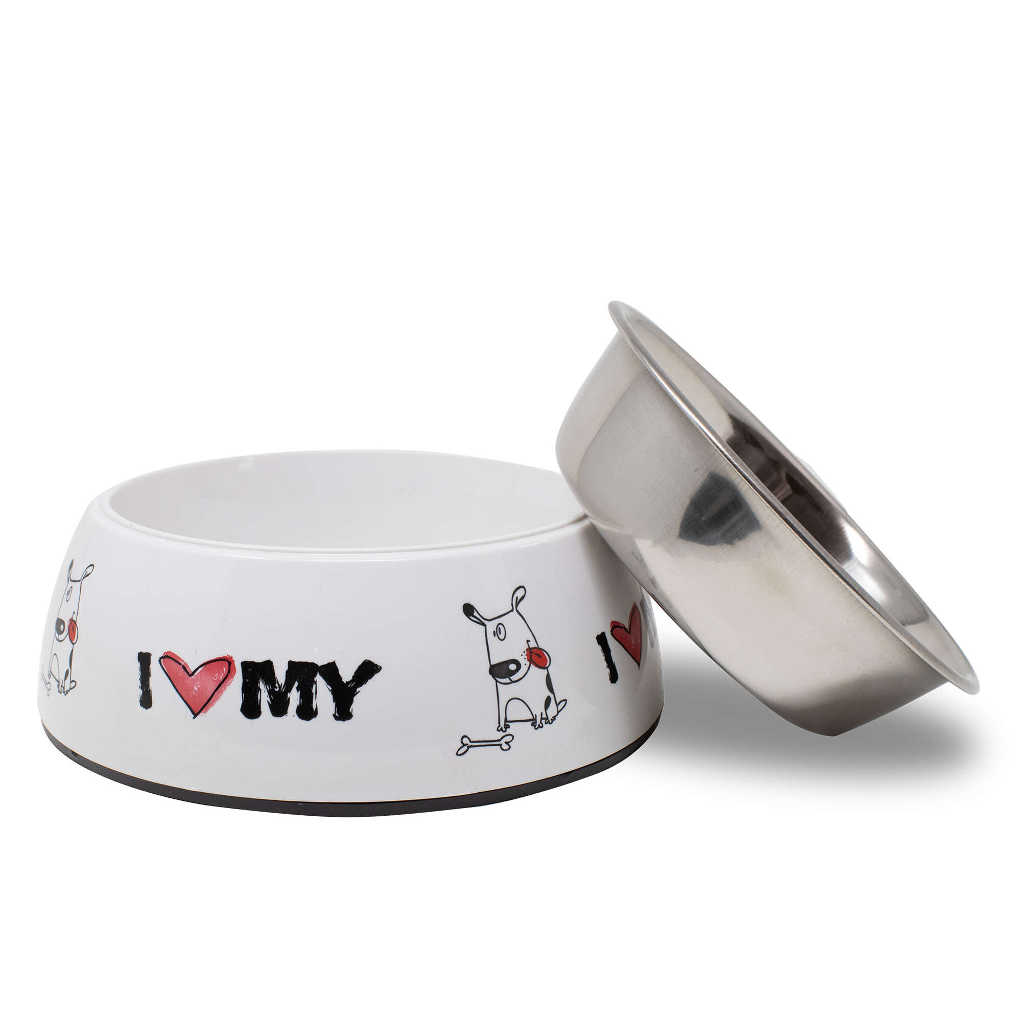 Comedero de acero inoxidable I-Love blanco
