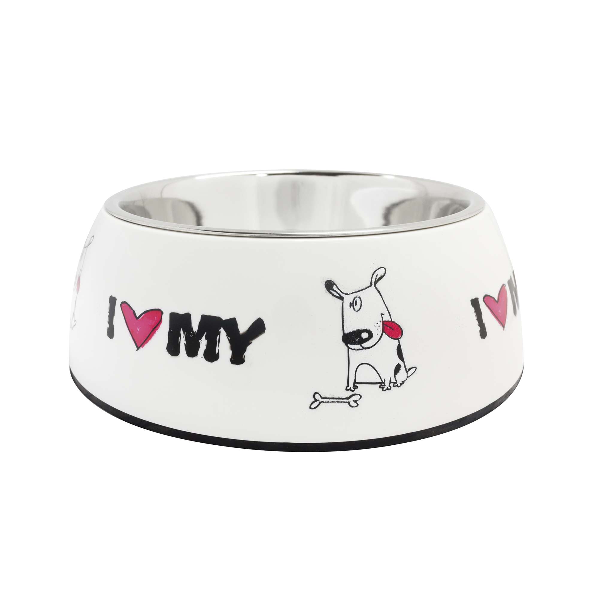 Comedero de acero inoxidable I-Love blanco
