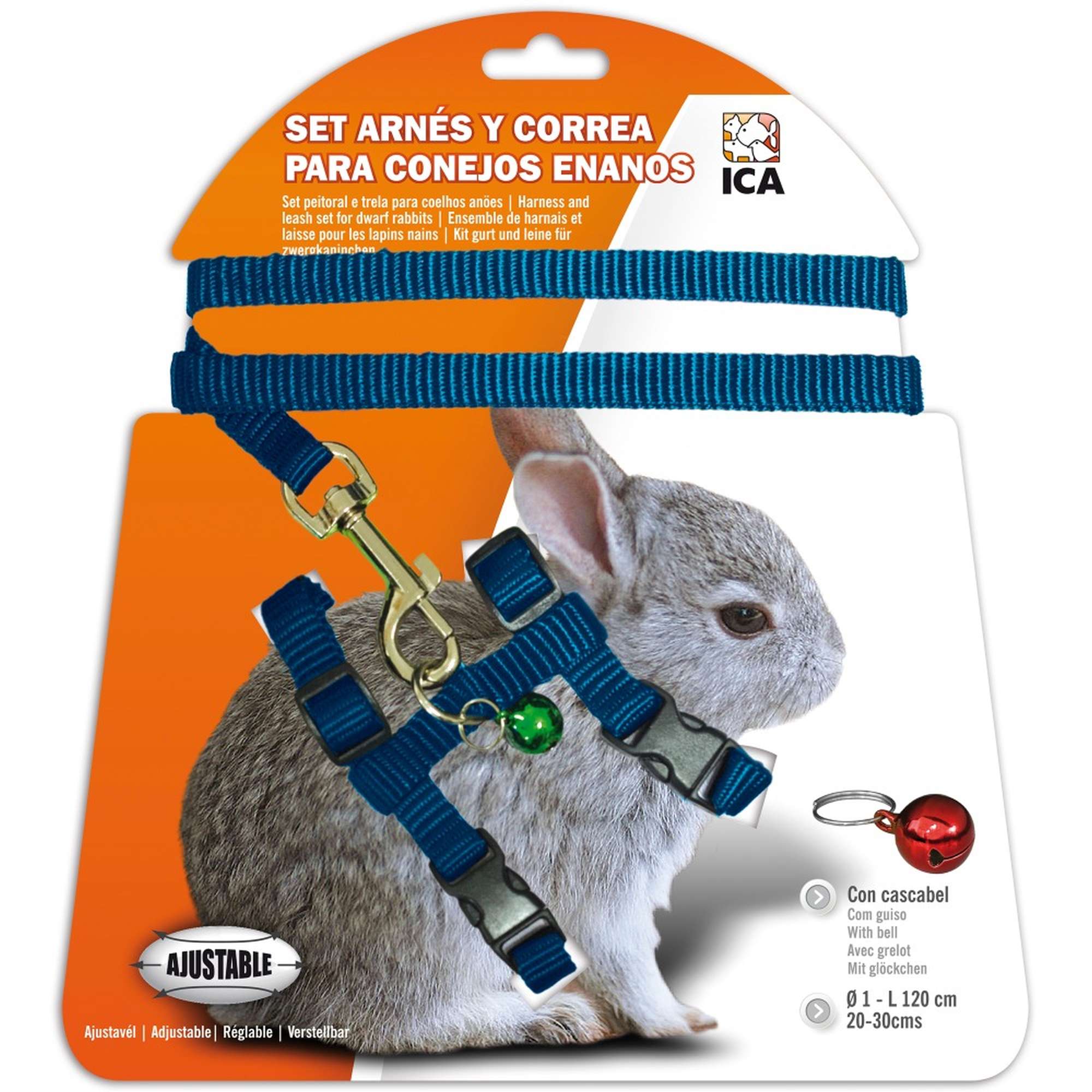Set de arnés y correa azul para conejos enanos