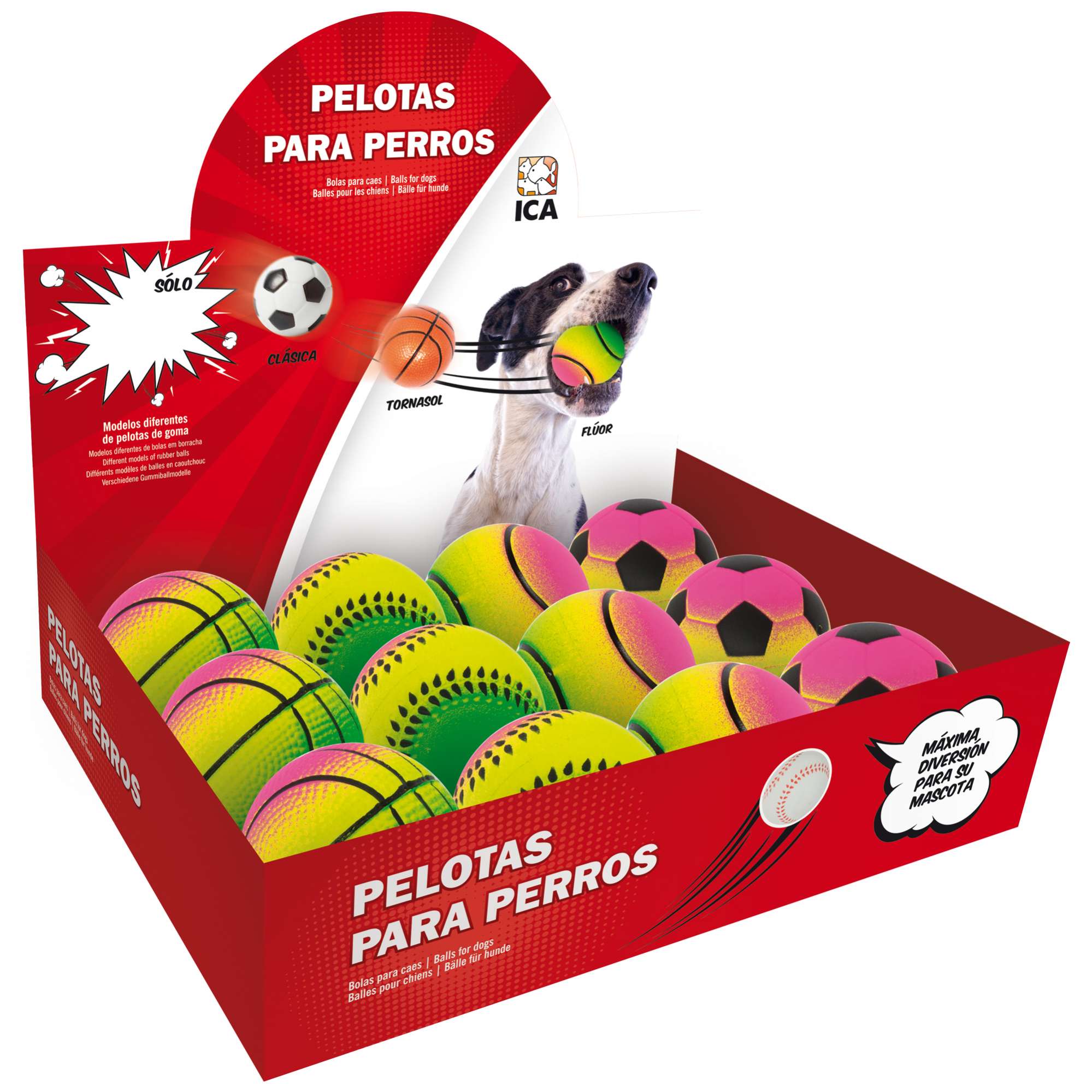 Expositor de pelotas fluorescentes