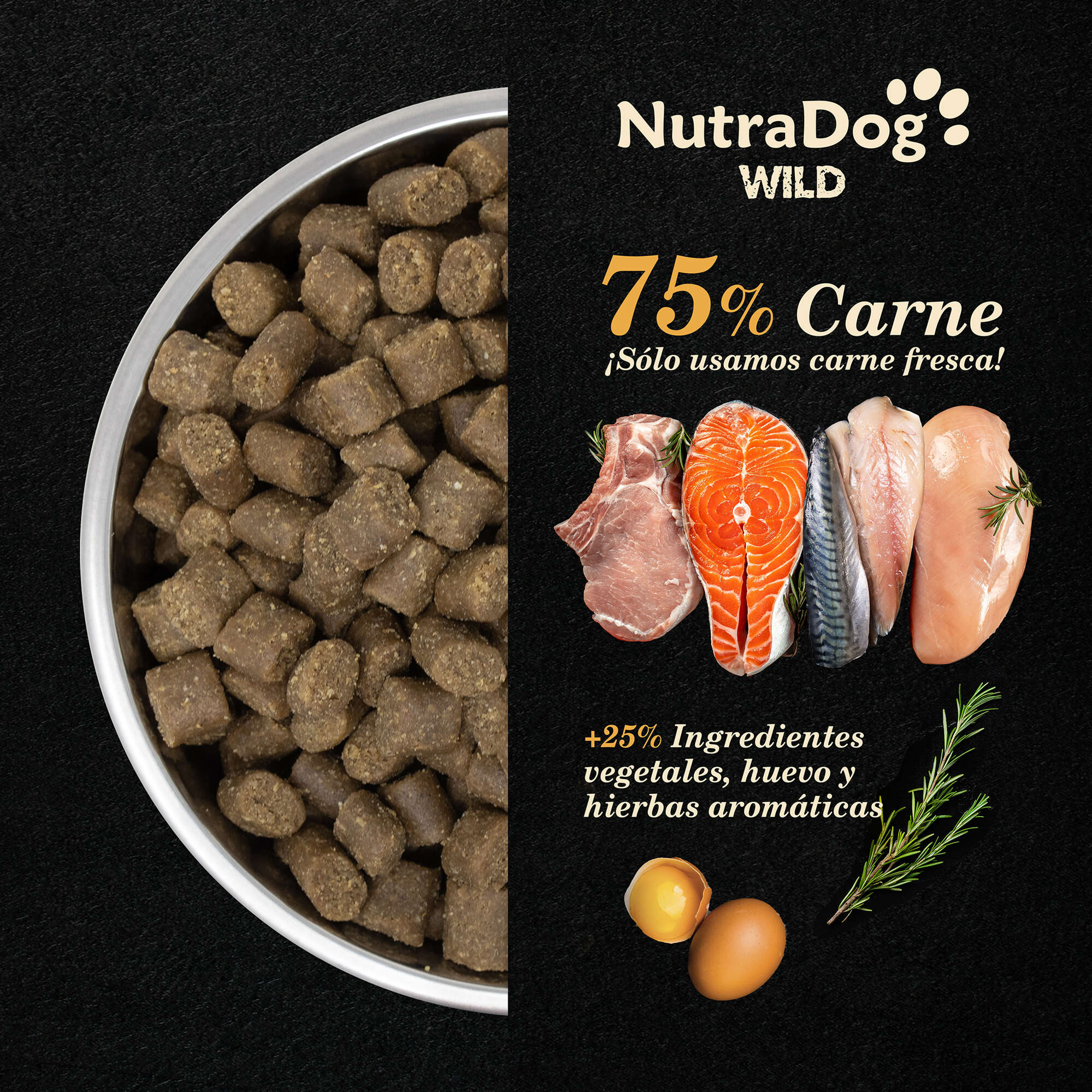 Alimento semihúmedo para perros adultos cerdo y pescado 75% NutraDog WILD
