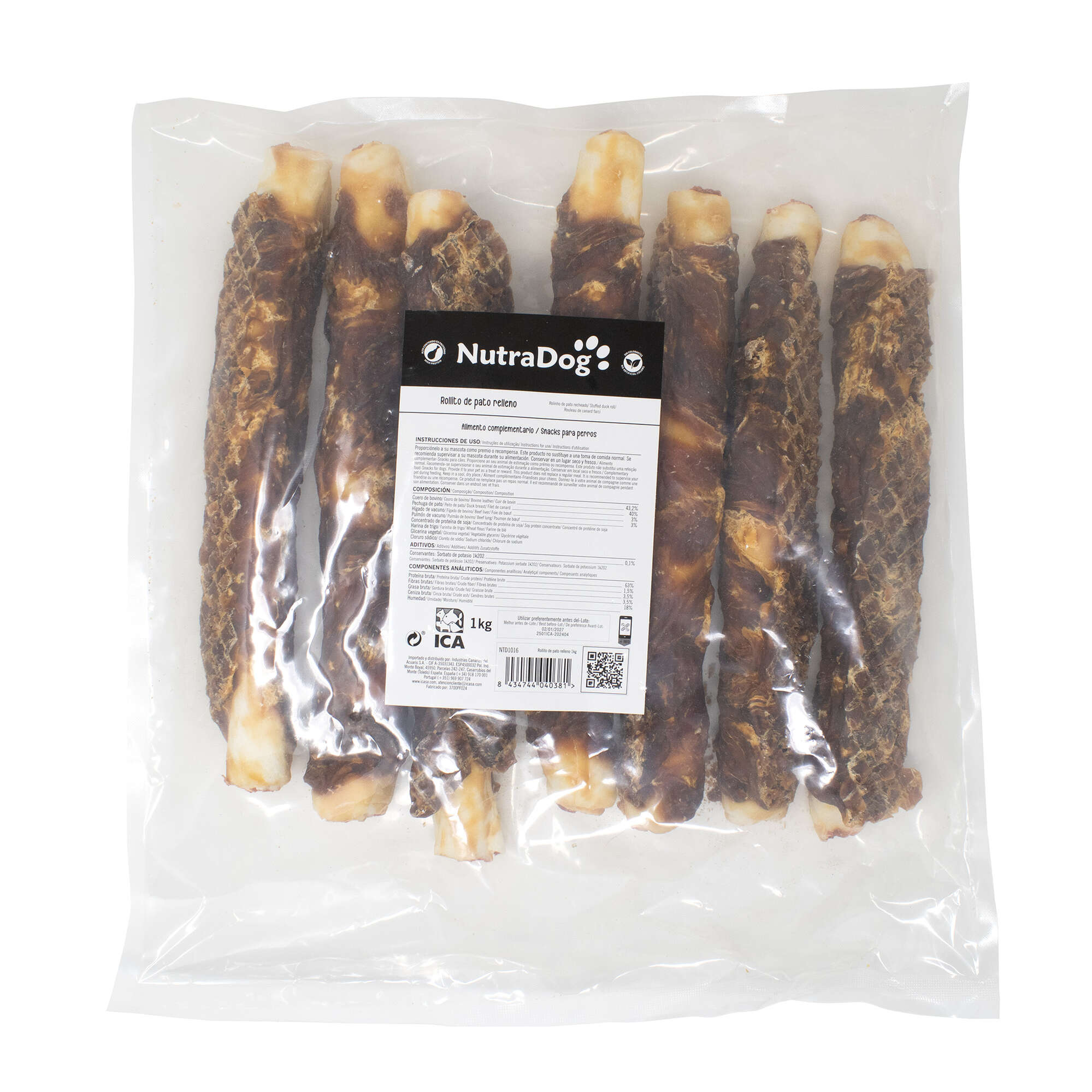 Rollitos de pato con extremos rellenos NutraDog